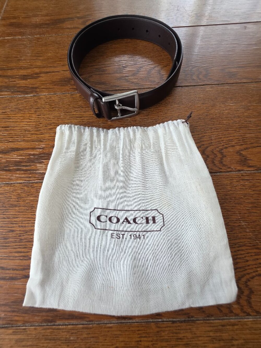 COACH Men's 32 Single Stitch Rich Brown Leather Belt NEW with Dust Bag